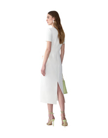 Short Sleeve Crewneck Midi Dress | White Multi