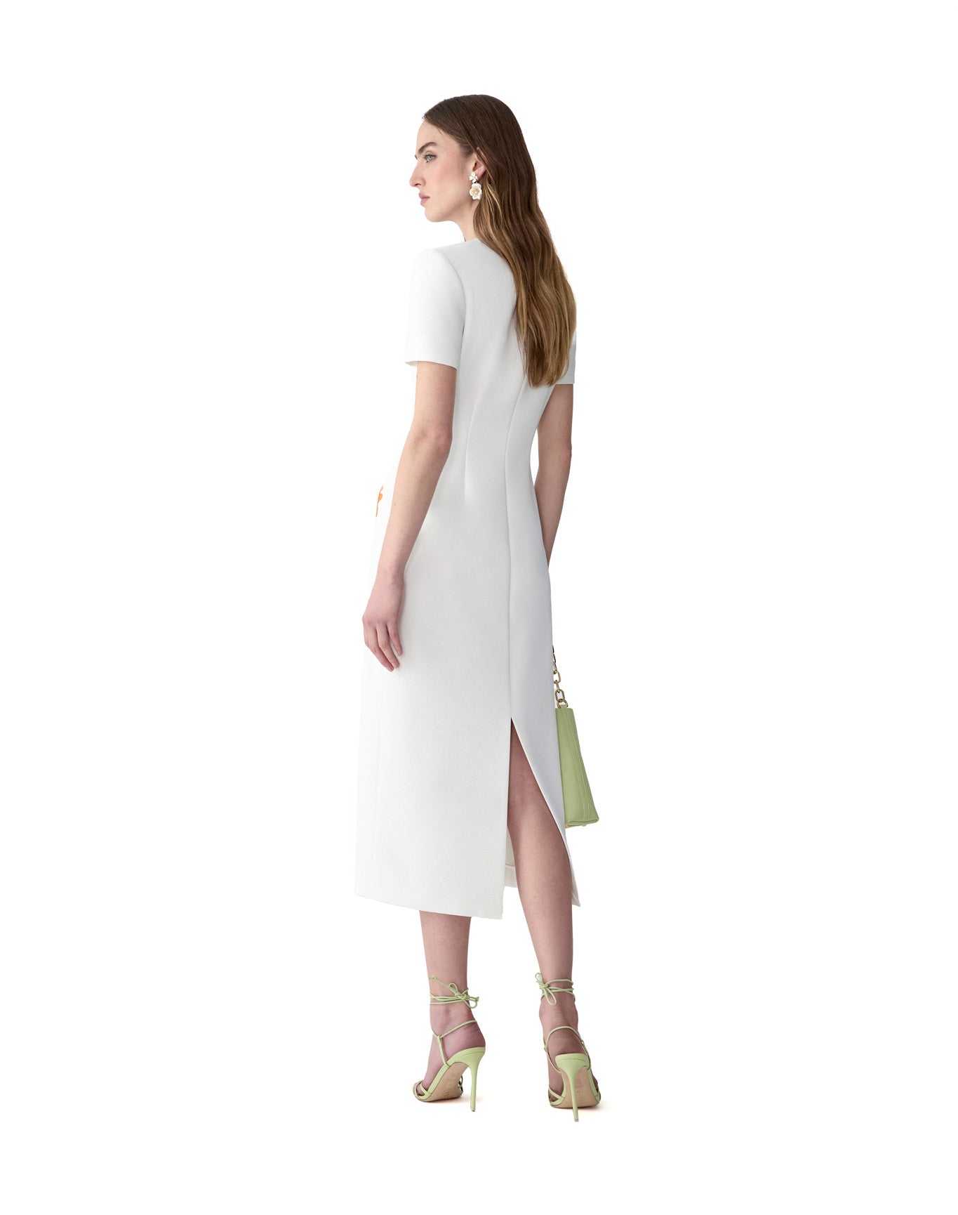 Short Sleeve Crewneck Midi Dress | White Multi