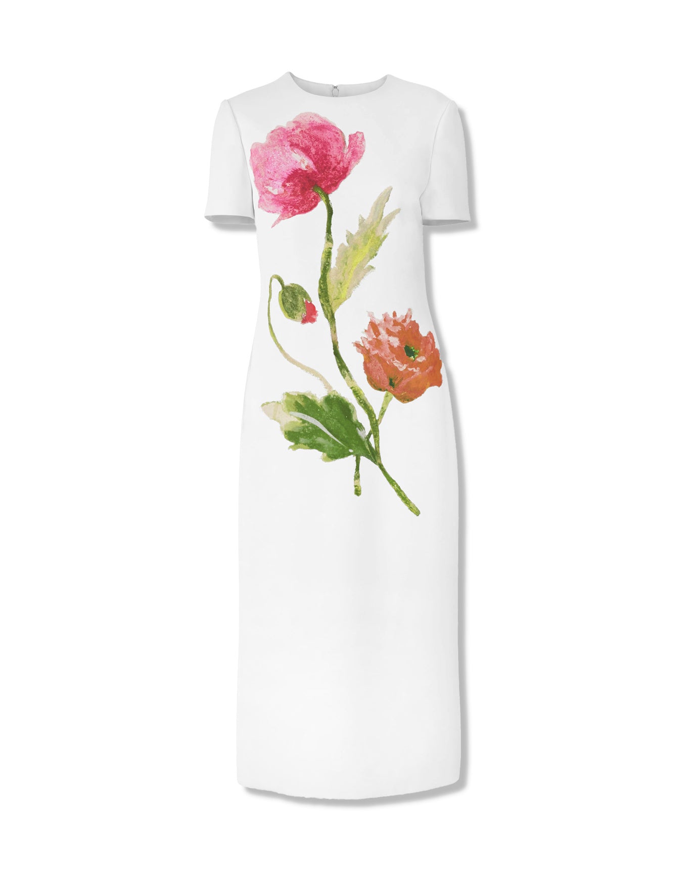 Short Sleeve Crewneck Midi Dress | White Multi