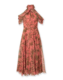 Halter Neck Draped Off Shoulder Midi Dress | Sunset Multi