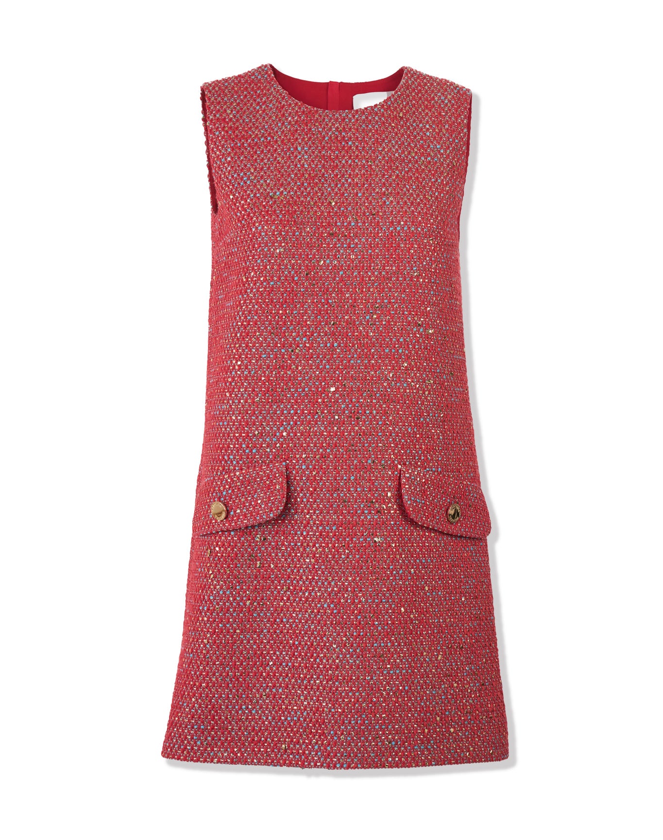 Sleeveless Crewneck Shift Dress | Herrera Red Mul