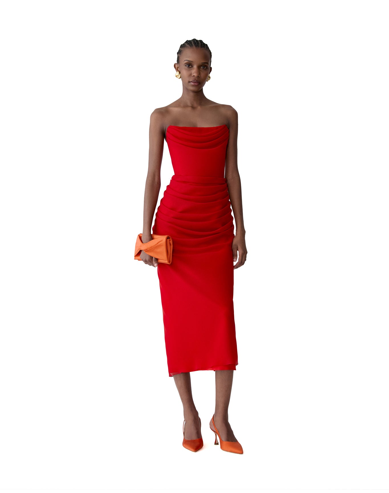 Strapless Draped Midi Dress | Herrera Red