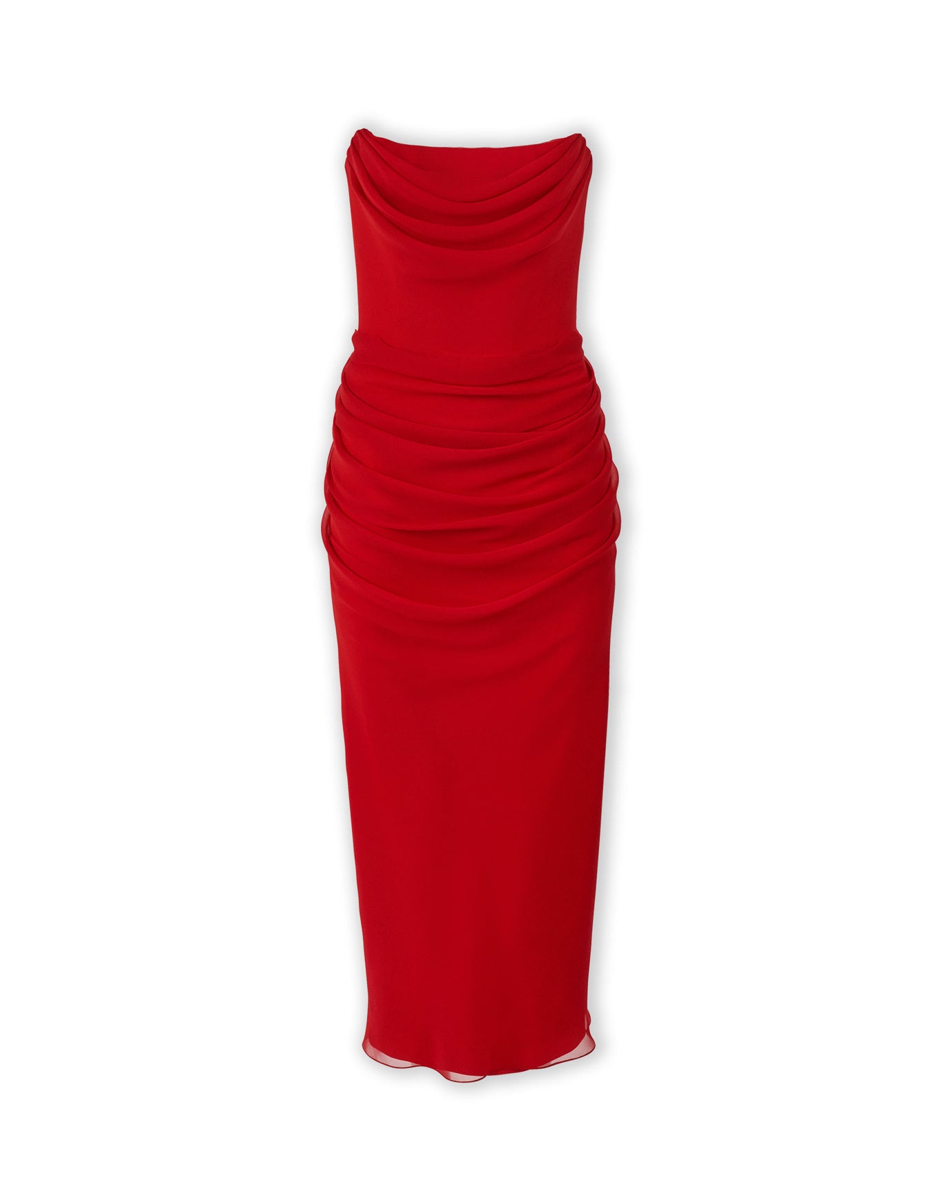 Strapless Draped Midi Dress | Herrera Red