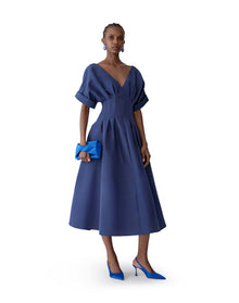 Short Sleeve V-Neck Midi Dress | Midnight
