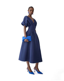 Short Sleeve V-Neck Midi Dress | Midnight