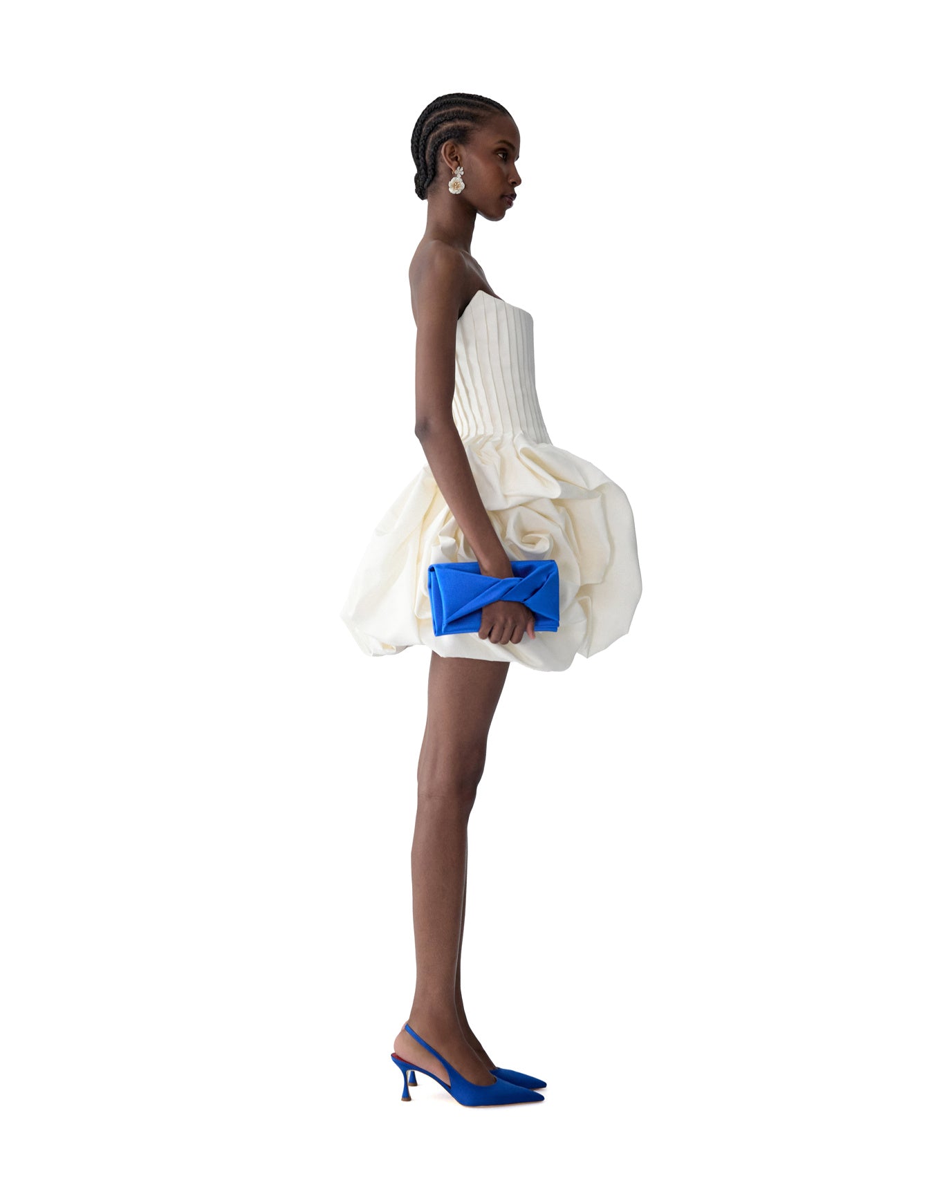 Pleated Draped Mini Dress | White