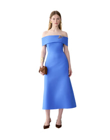 Off Shoulder A-Line Midi Dress With Belt | Bluebell