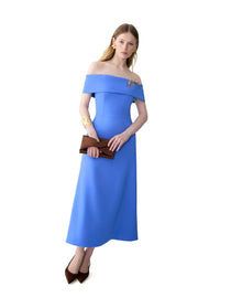 Off Shoulder A-Line Midi Dress With Belt | Bluebell
