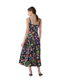 Sleeveless Scoop Neck Drop Waist Midi Dress | Midnight Multi