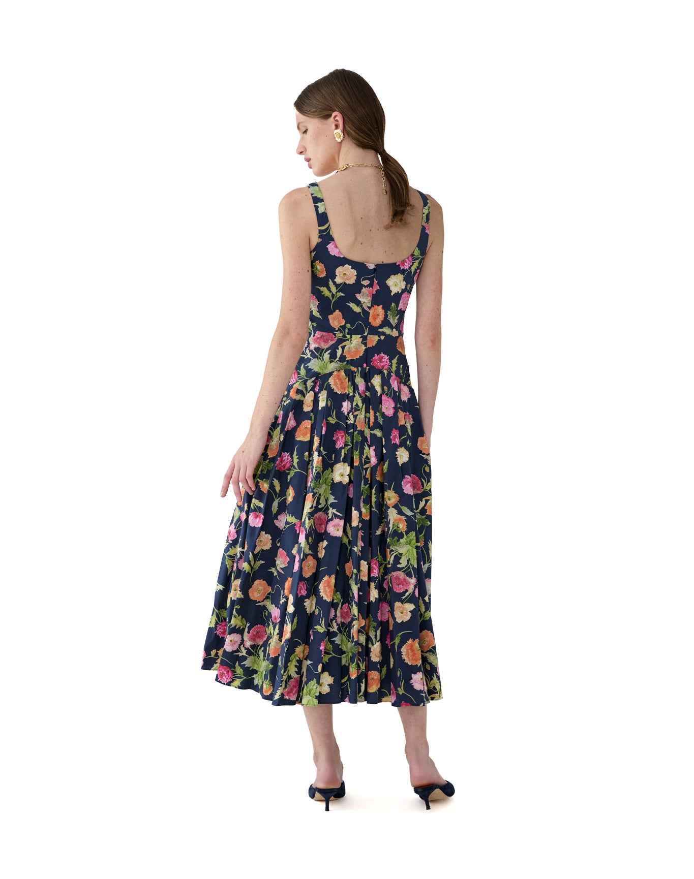 Sleeveless Scoop Neck Drop Waist Midi Dress | Midnight Multi