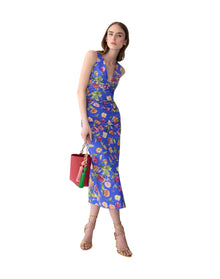 Sleeveless Gathered V-Neck Midi Dress | Bluebell Multi