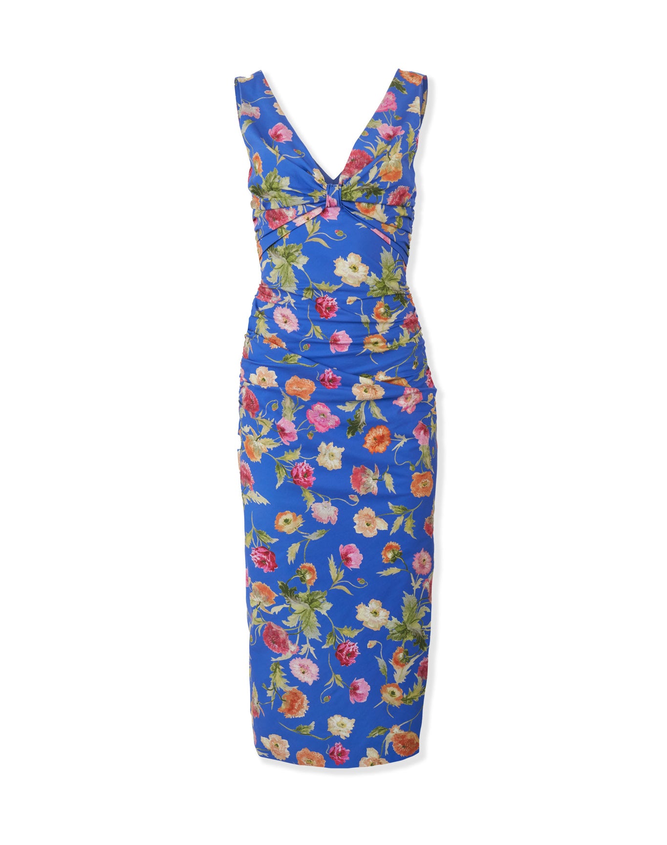 Sleeveless Gathered V-Neck Midi Dress | Bluebell Multi