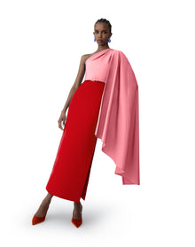 Midi Dress With Detachable Shoulder Drape & Belt | Herrera Red Mul