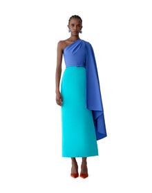 Midi Dress With Detachable Shoulder Drape & Belt | Turquoisemult