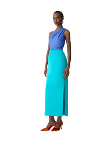Midi Dress With Detachable Shoulder Drape & Belt | Turquoisemult