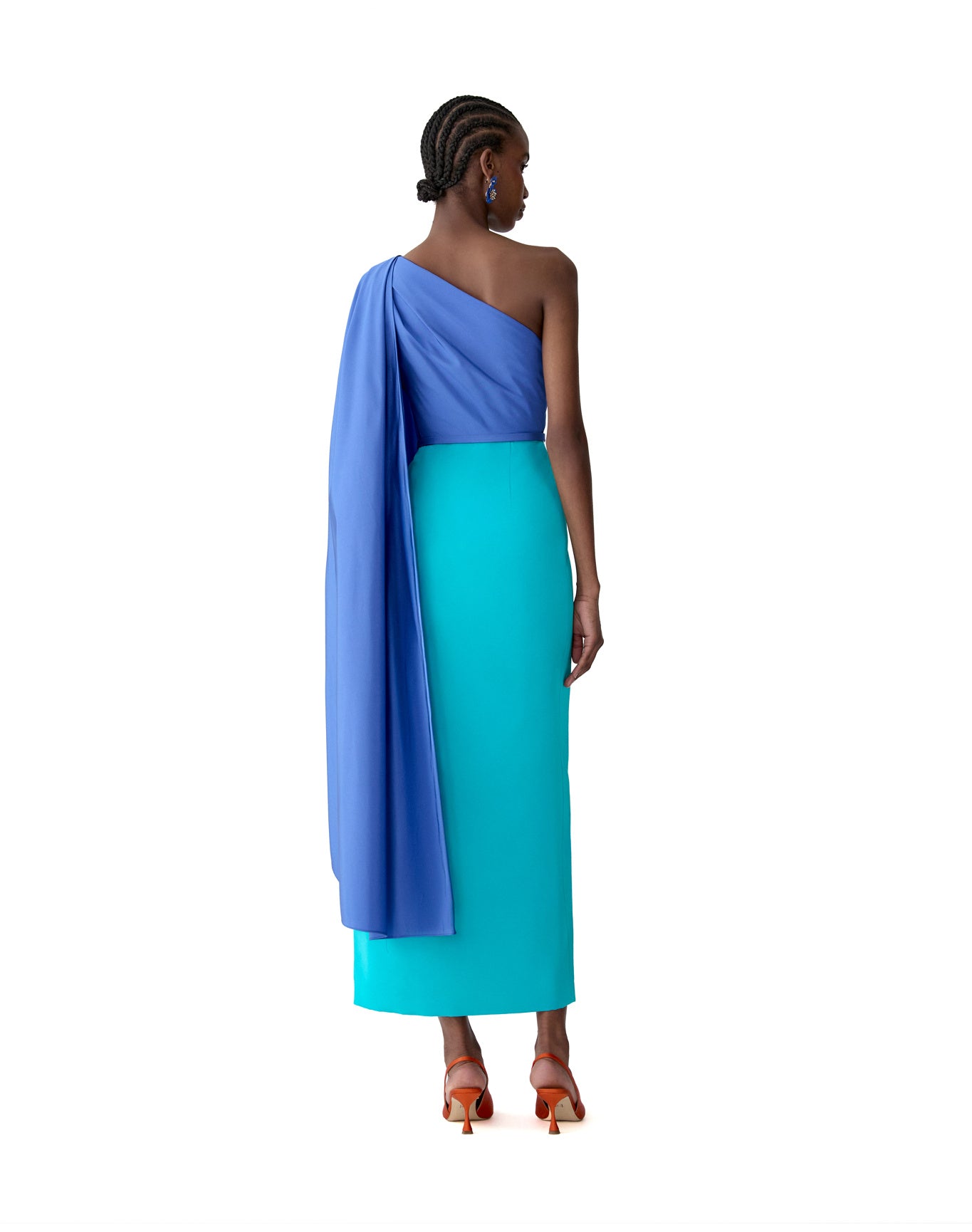 Midi Dress With Detachable Shoulder Drape & Belt | Turquoisemult