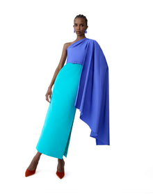 Midi Dress With Detachable Shoulder Drape & Belt | Turquoisemult