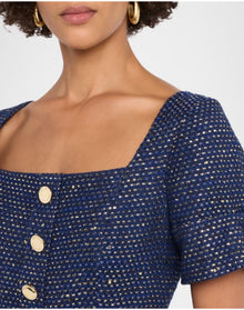 Short Sleeve Square Neck A-Line Midi Dress With Belt | Midnight Multi