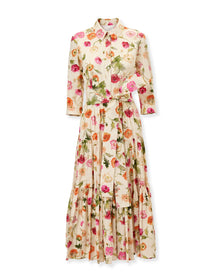 3/4 Sleeve Tiered Shirt Dress | Almond Multi
