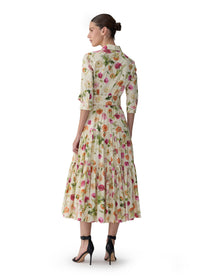 3/4 Sleeve Tiered Shirt Dress | Almond Multi