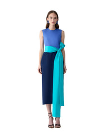 Sleeveless Crewneck Midi Dress With Sash | Midnight Multi