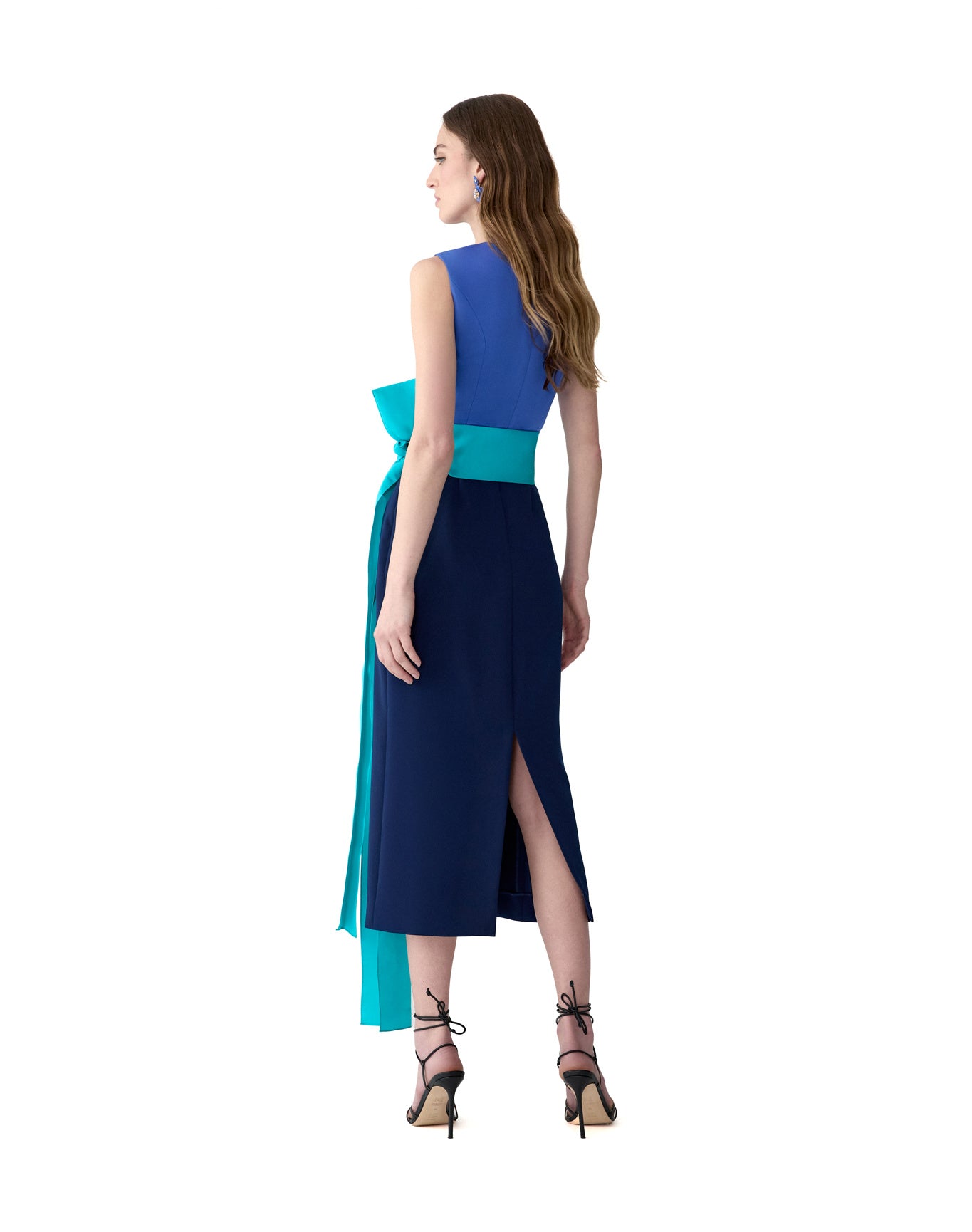 Sleeveless Crewneck Midi Dress With Sash | Midnight Multi