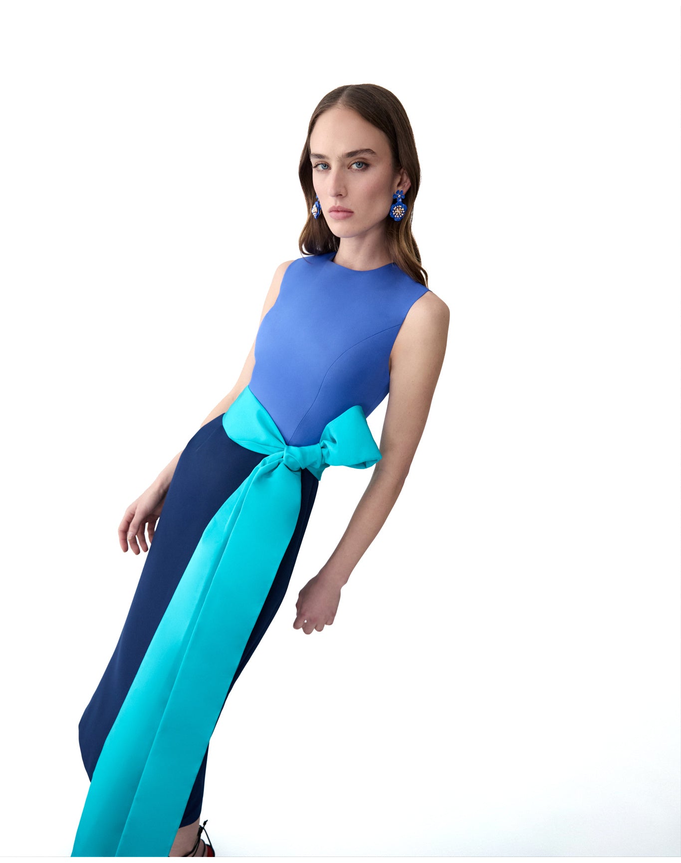 Sleeveless Crewneck Midi Dress With Sash | Midnight Multi
