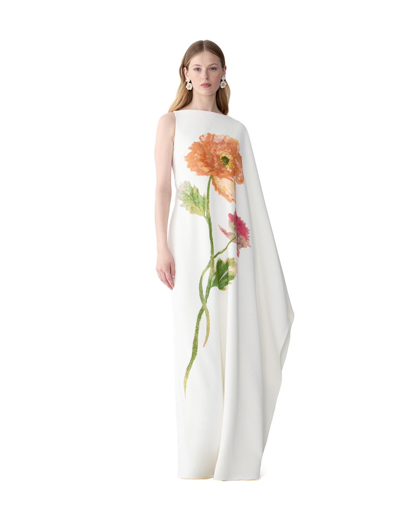 One Shoulder Column Gown | White Multi