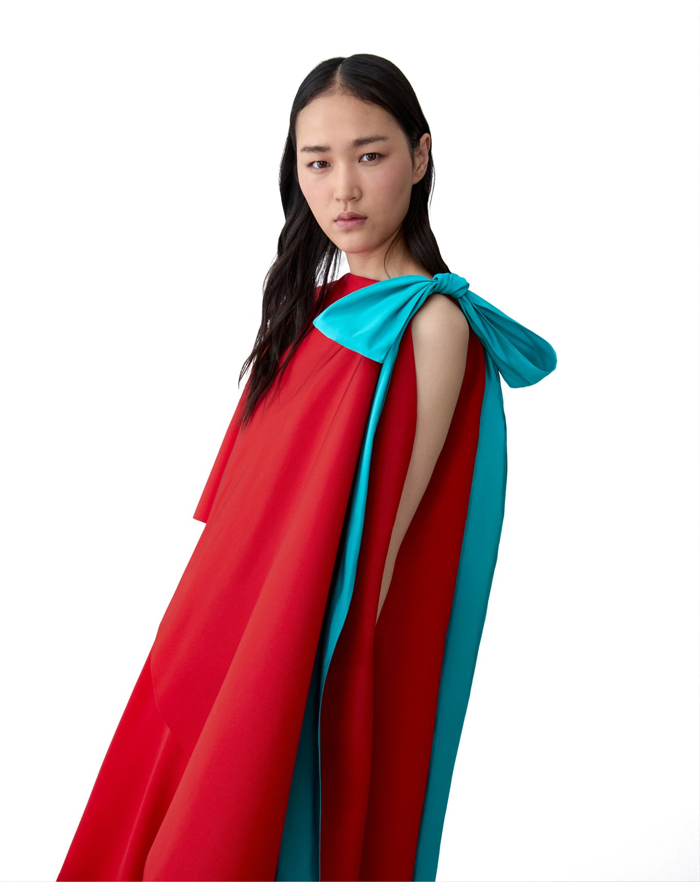 One Shoulder Cape Column Gown With Train | Herrera Red Mul