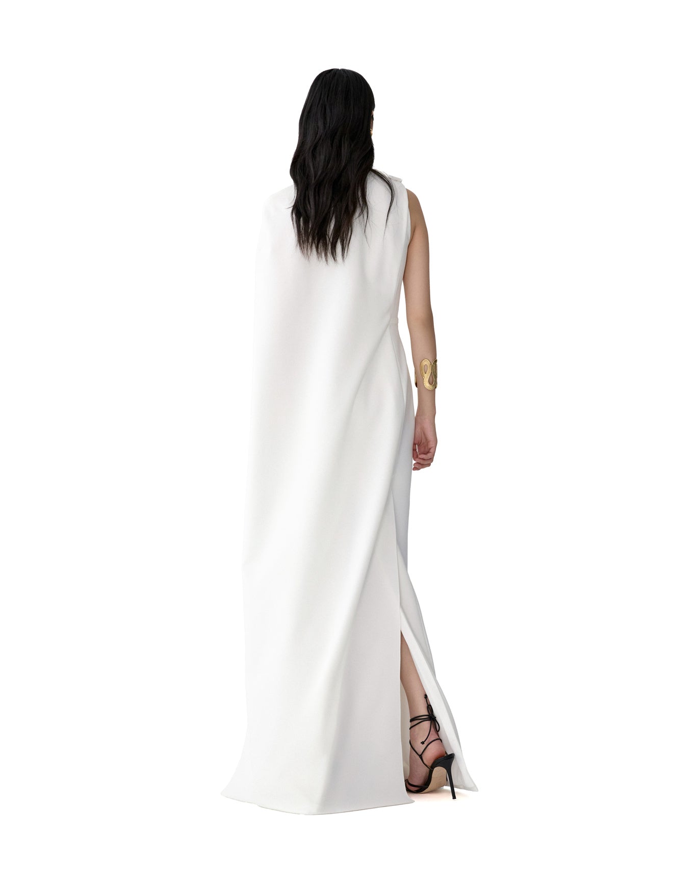 Column Gown With One Shoulder Drape | White