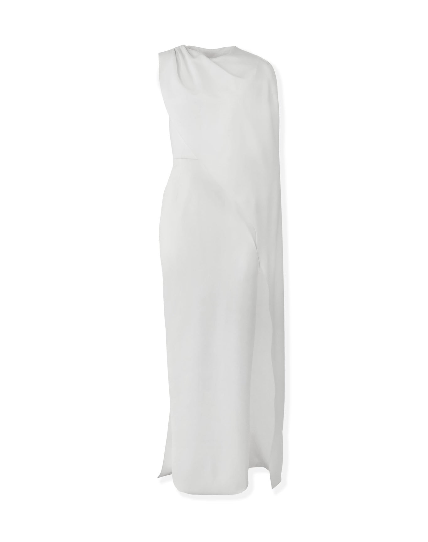 Column Gown With One Shoulder Drape | White
