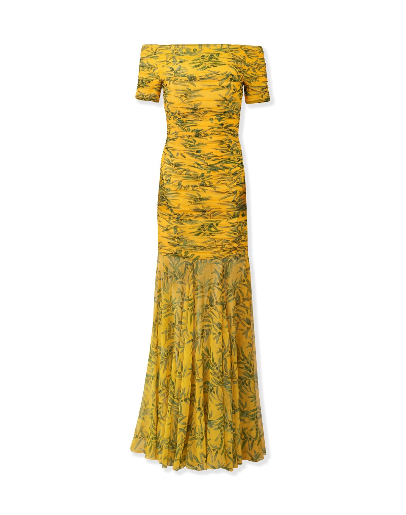 Short Sleeve Off Shoulder Gathered Gown | Daffodil/Multi