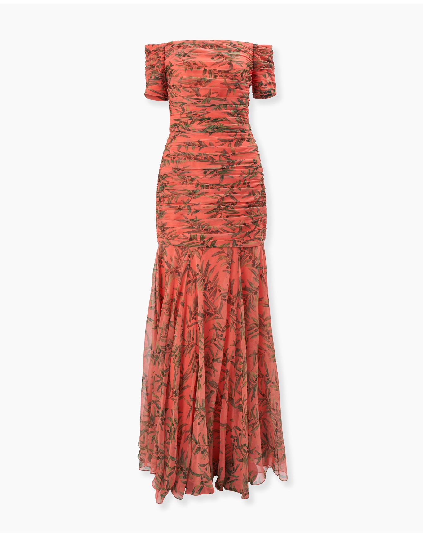 Short Sleeve Off Shoulder Gathered Gown | Sunset Multi