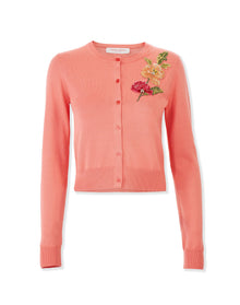 Embroidered Long Sleeve Crewneck Cardigan | Sunset Multi