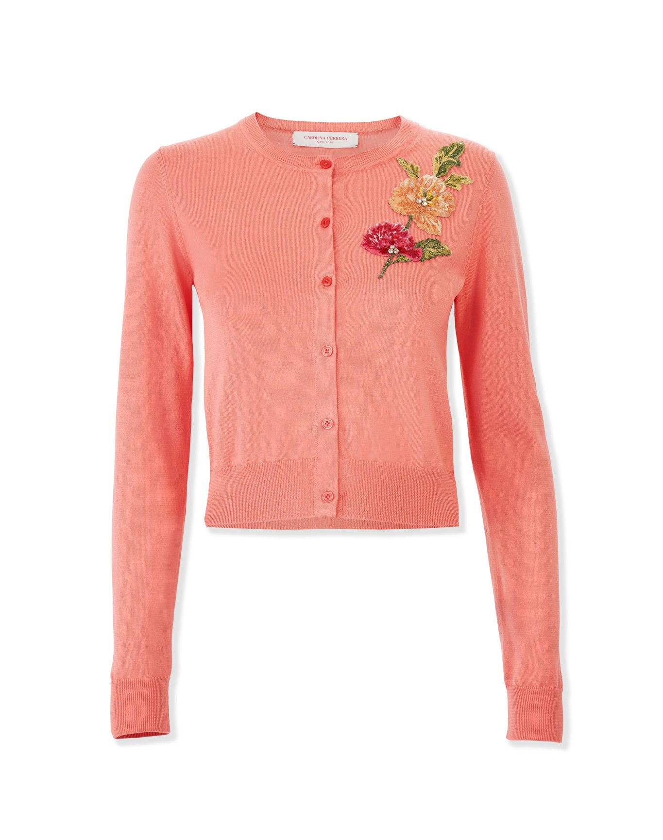 Embroidered Long Sleeve Crewneck Cardigan | Sunset Multi