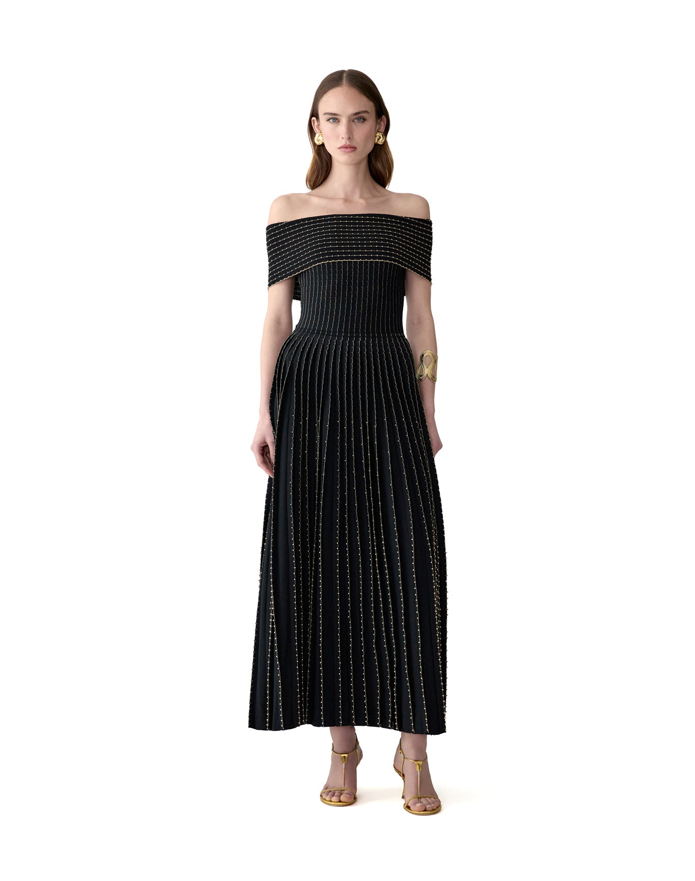 Embroidered Off Shoulder Dress | Black