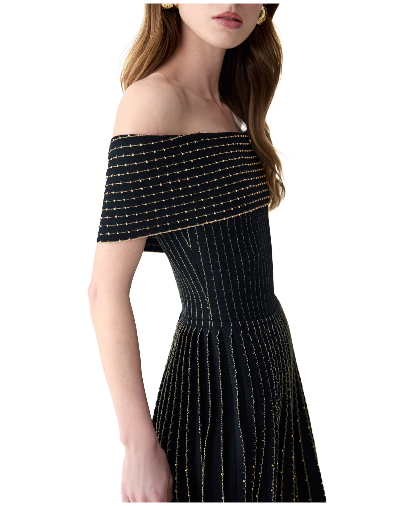 Embroidered Off Shoulder Dress | Black