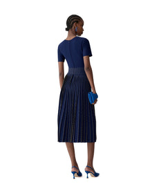 Embroidered Short Sleeve Crewneck Flare Dress | Midnight