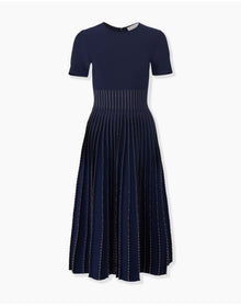 Embroidered Short Sleeve Crewneck Flare Dress | Midnight
