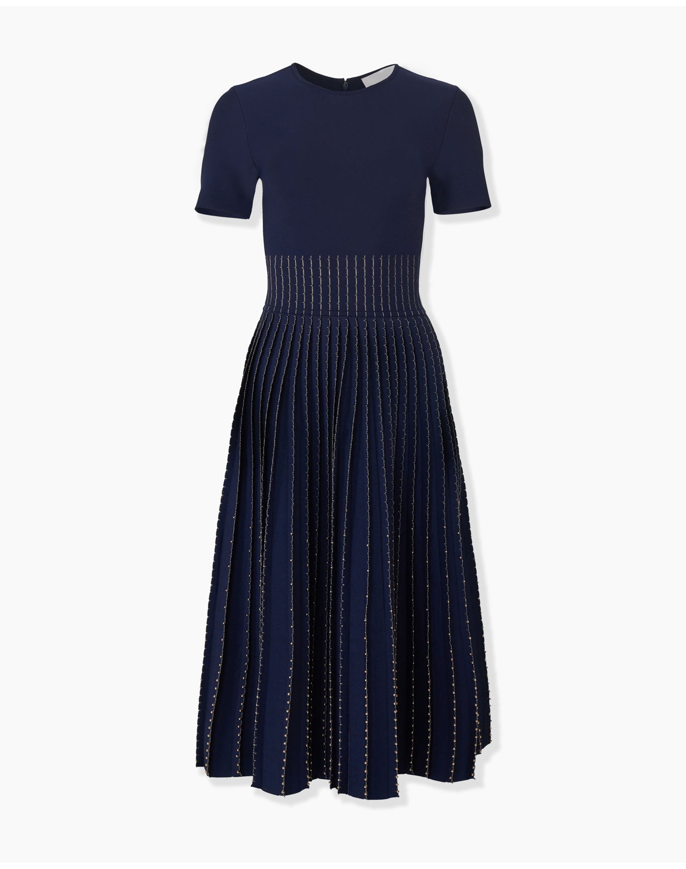Embroidered Short Sleeve Crewneck Flare Dress | Midnight