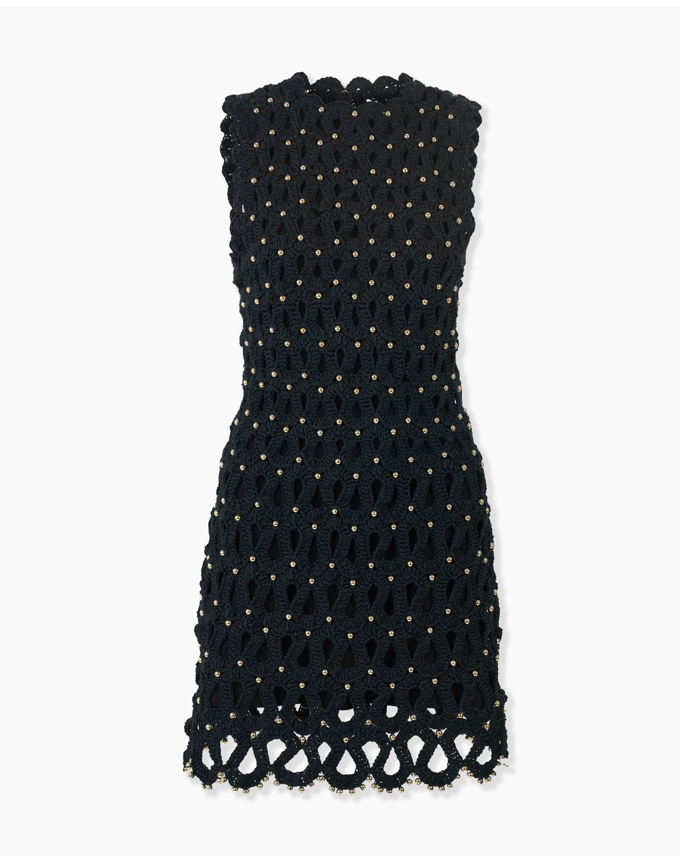 Embroidered Sleeveless Crewneck Shift Dress | Black