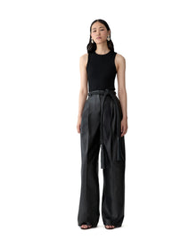 Kaia Leather Pant With Braided Belt | Black