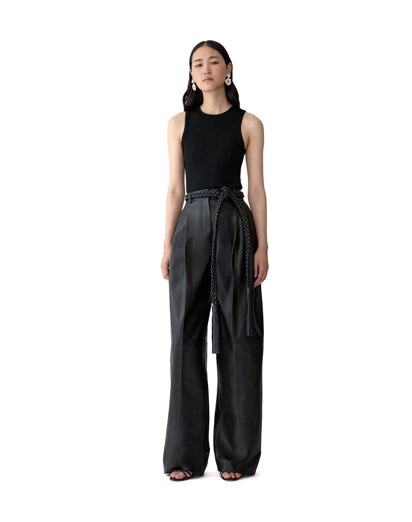 Kaia Leather Pant With Braided Belt | Black