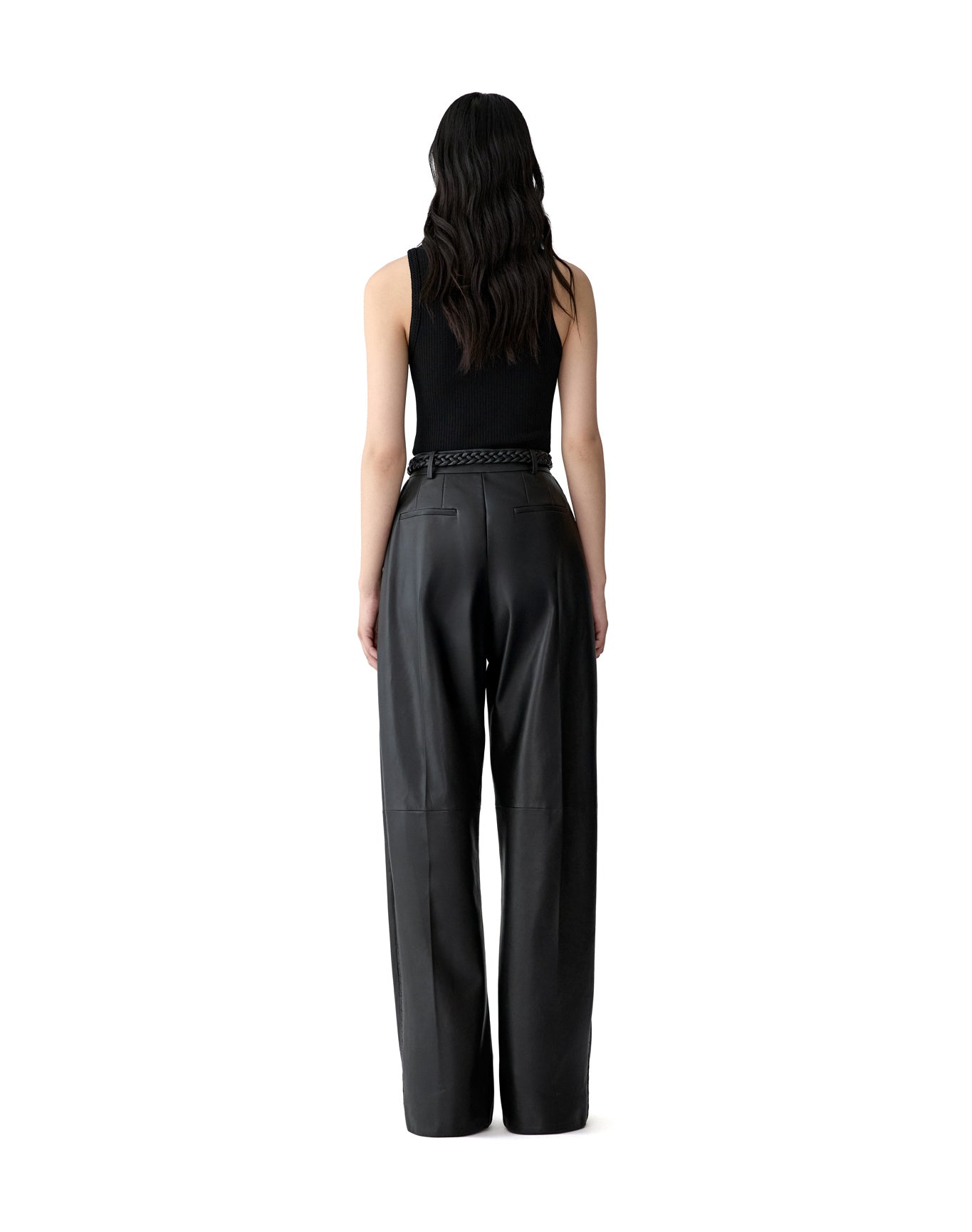 Kaia Leather Pant With Braided Belt | Black