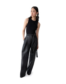 Kaia Leather Pant With Braided Belt | Black