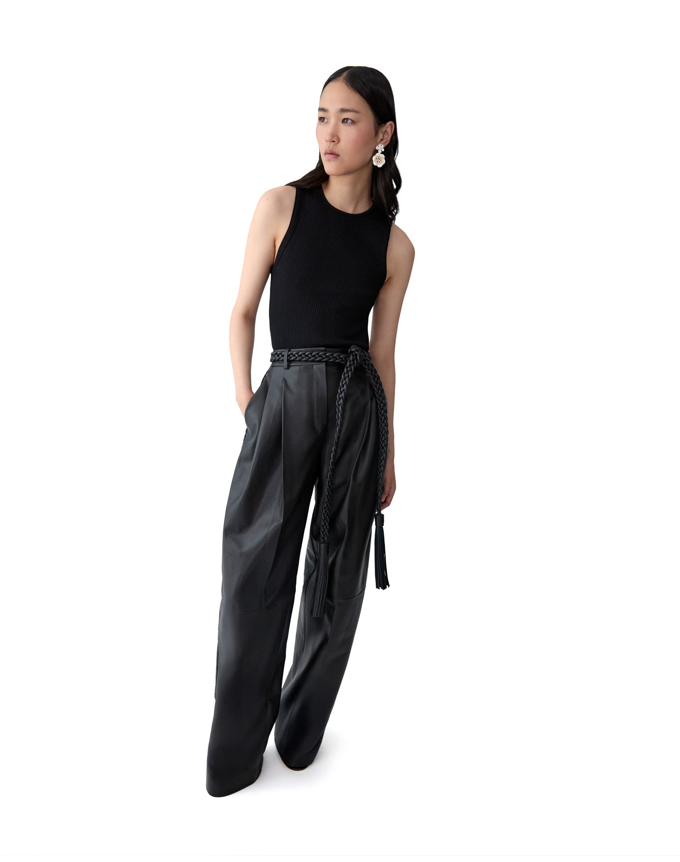 Kaia Leather Pant With Braided Belt | Black