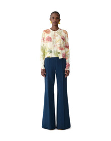 Long Sleeve Crewneck Printed Cardigan | Almond Multi