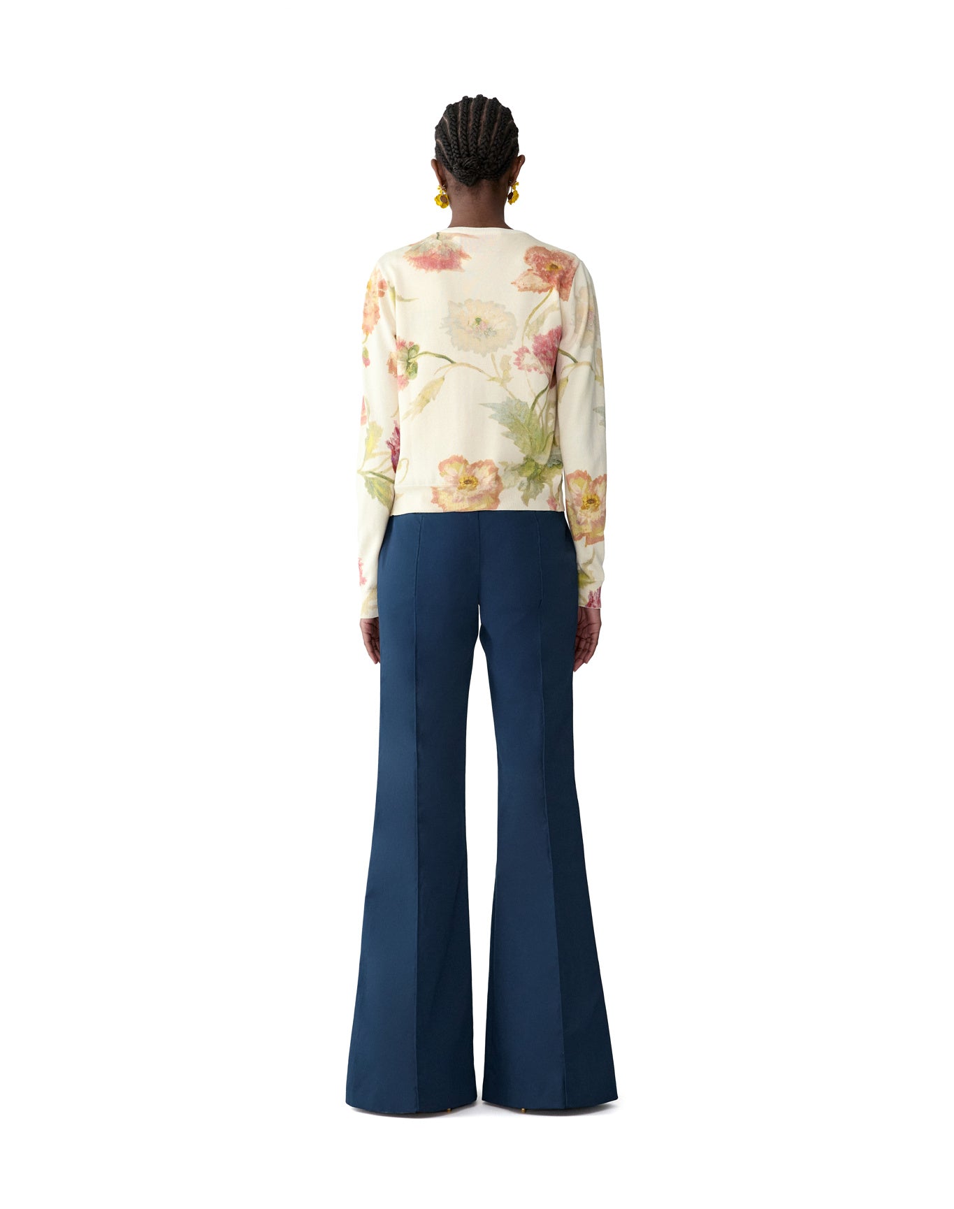 Long Sleeve Crewneck Printed Cardigan | Almond Multi