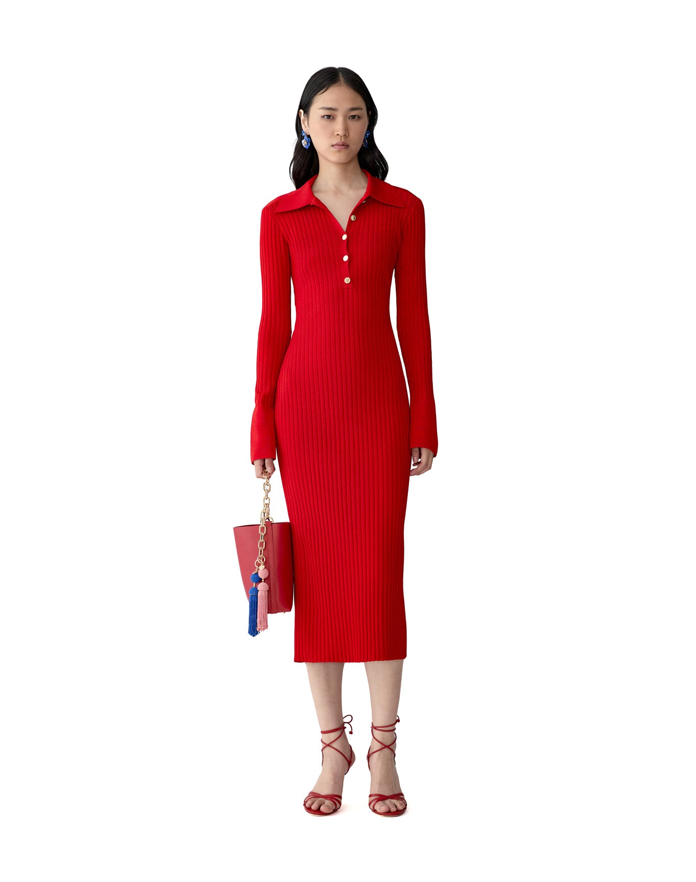 Long Sleeve Henley Midi Dress | Herrera Red