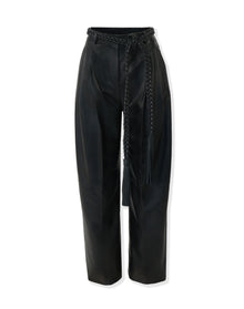 Kaia Leather Pant With Braided Belt | Black